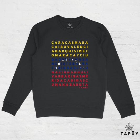 Sweatshirt Unisexe Ciudades de Venezuela Noir / XS de la marque Tapüy