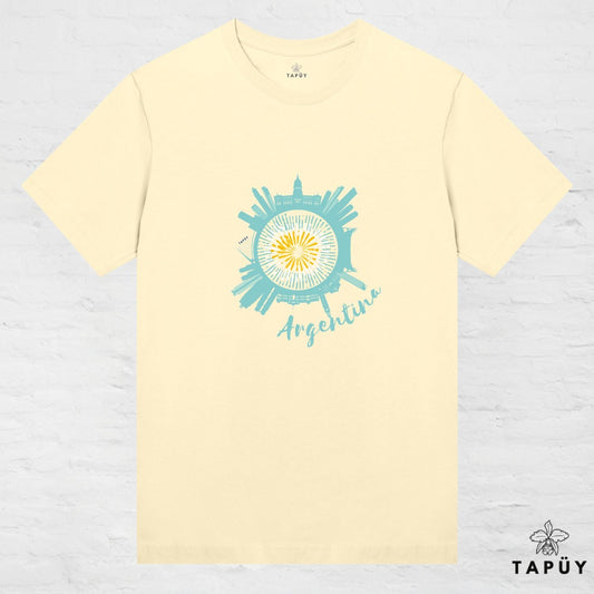 T-shirt femme - Argentine – Soleil national & skyline de Buenos Aires Jaune Clair / XS / women de la marque Tapüy